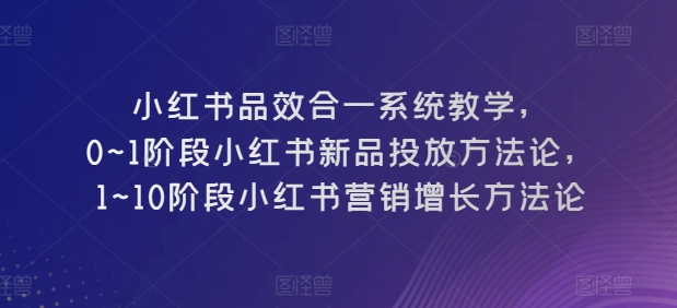 小红书品效合一系统教学，​0~1阶段小红书新品投放方法论，​1~10阶段小红书营销增长方法论 - 白戈学堂-<a href=