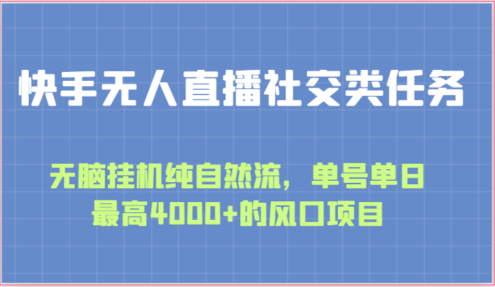 快手无人直播社交类任务：无脑挂机纯自然流，单号单日最高4000+的风口项目 - 白戈学堂-<a href=