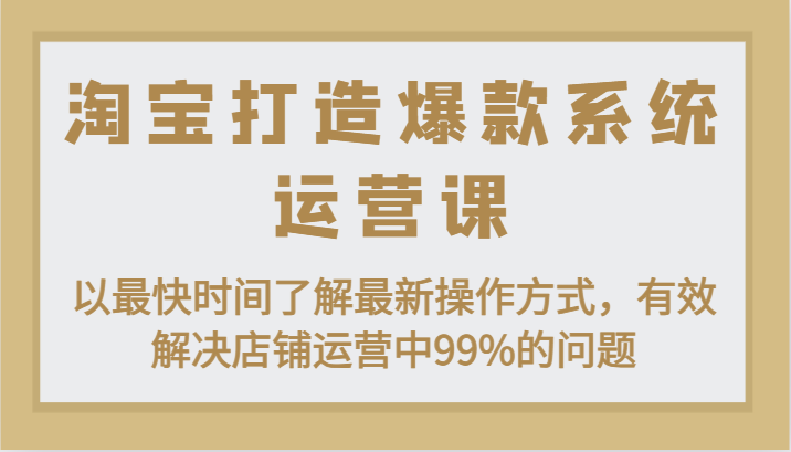 淘宝打造爆款系统运营课：以最快时间了解最新操作方式，有效解决店铺运营中99%的问题 - 白戈学堂-<a href=