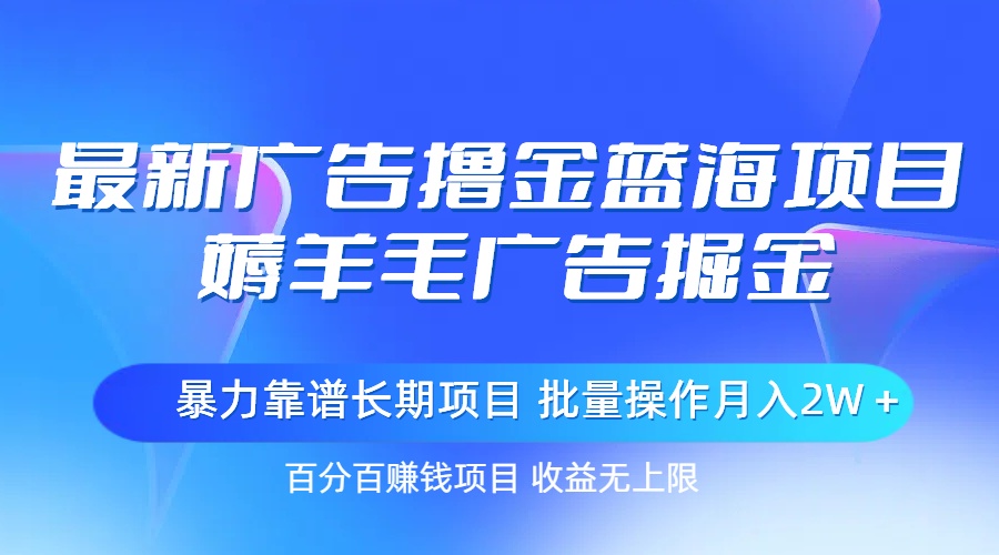 （11193期）最新广告撸金蓝海项目，薅羊毛广告掘金 长期项目 批量操作月入2W＋ - 白戈学堂-<a href=