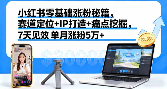 小红书0基础涨粉：定位+人设+痛点，7天起效，月增5万粉