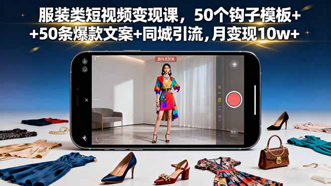 服装类短视频变现课：50个钩子+50条爆款文案+同城引流，月入10万